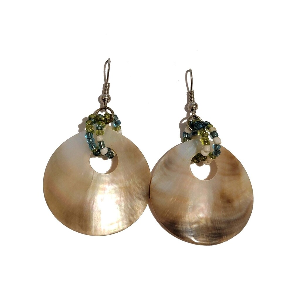 Mother of Pearl Shell Earrings – Boho Dangle Earrings with Seed Bead Accents